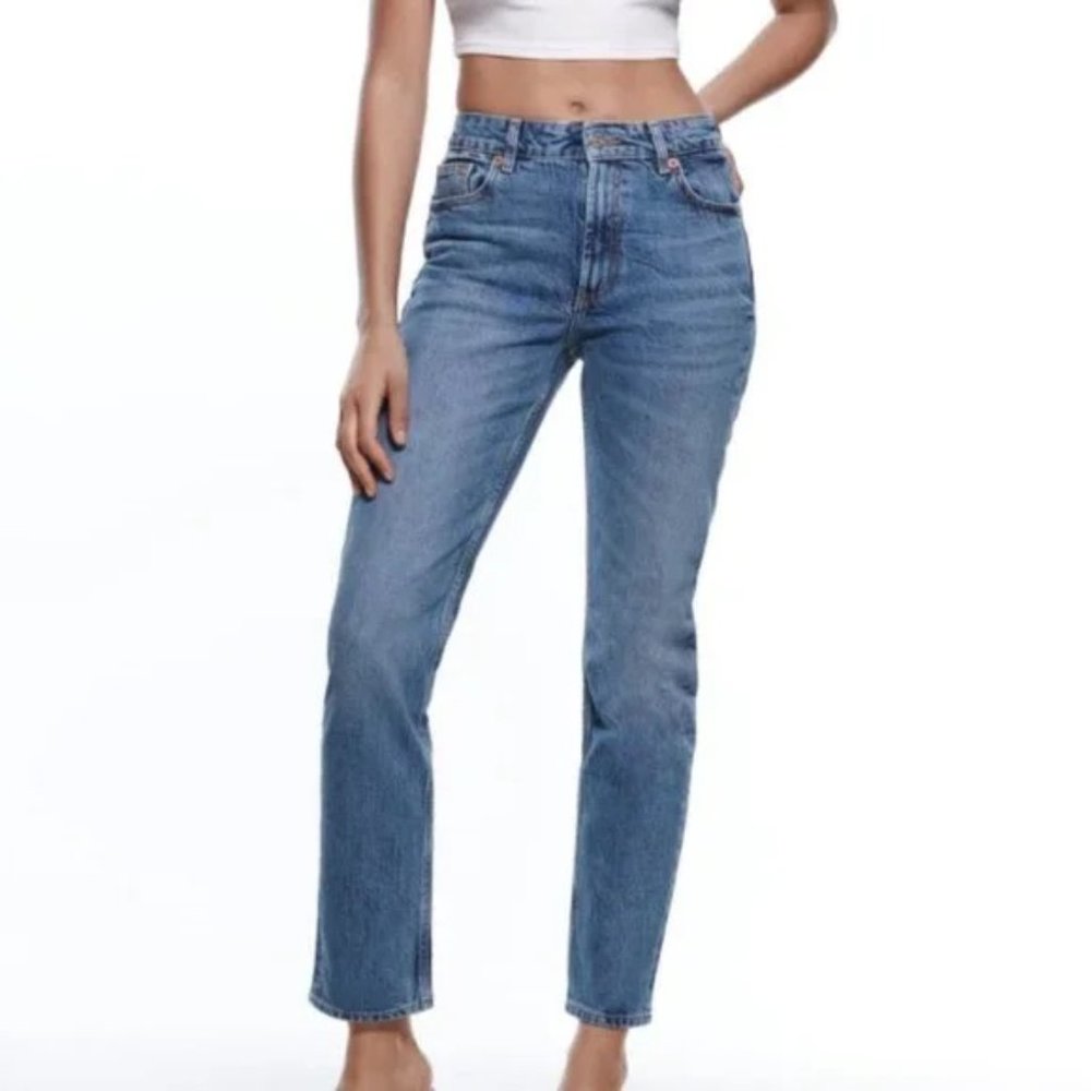 Women's Zara Slim Fit Mid-Rise Regular Length Blue Jeans Denim Size 10